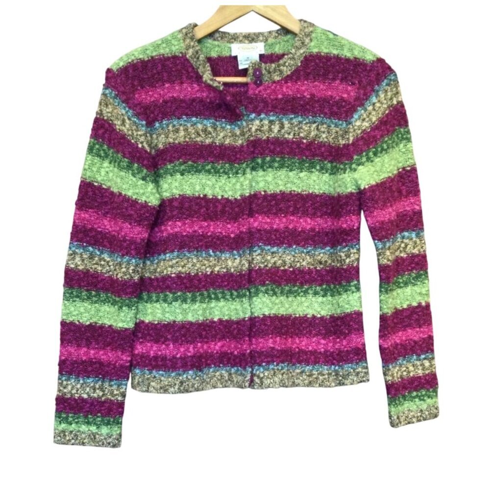 Vintage Talbots Petite Wool Blend Sweater Cardigan Size M Made In Hong Kong
